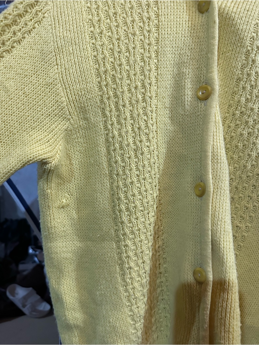 Vintage Butter Yellow Knit Button-Front Women's Sweater Cardigan - Picture 5 of 6